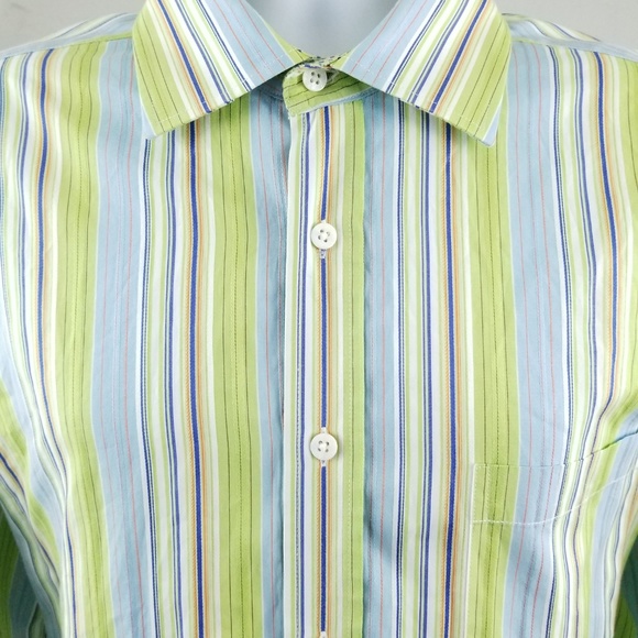 Bugatchi Green Blue Striped Cotton Sz XXL 2XL - Picture 2 of 8